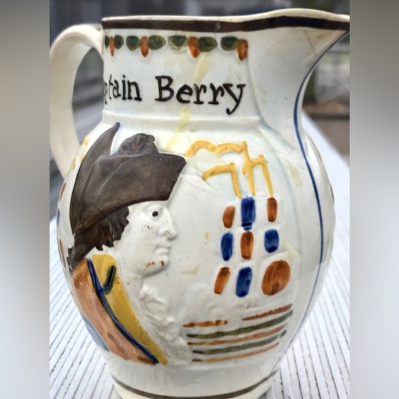 Vintage c. 1805 Admiral Nelson Captain Berry Prattware Pitcher Mug England - Picture 4 of 10